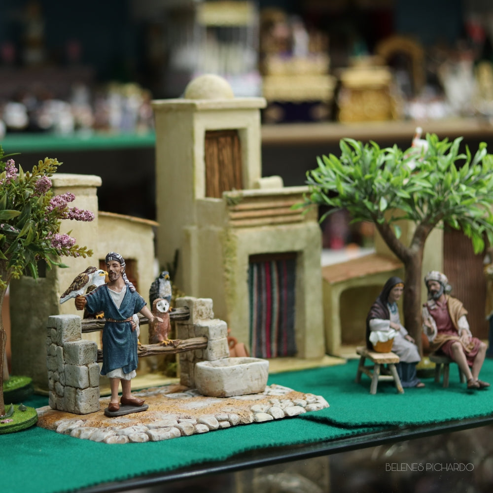 grupo cetrero 12 cm con aves belenismo